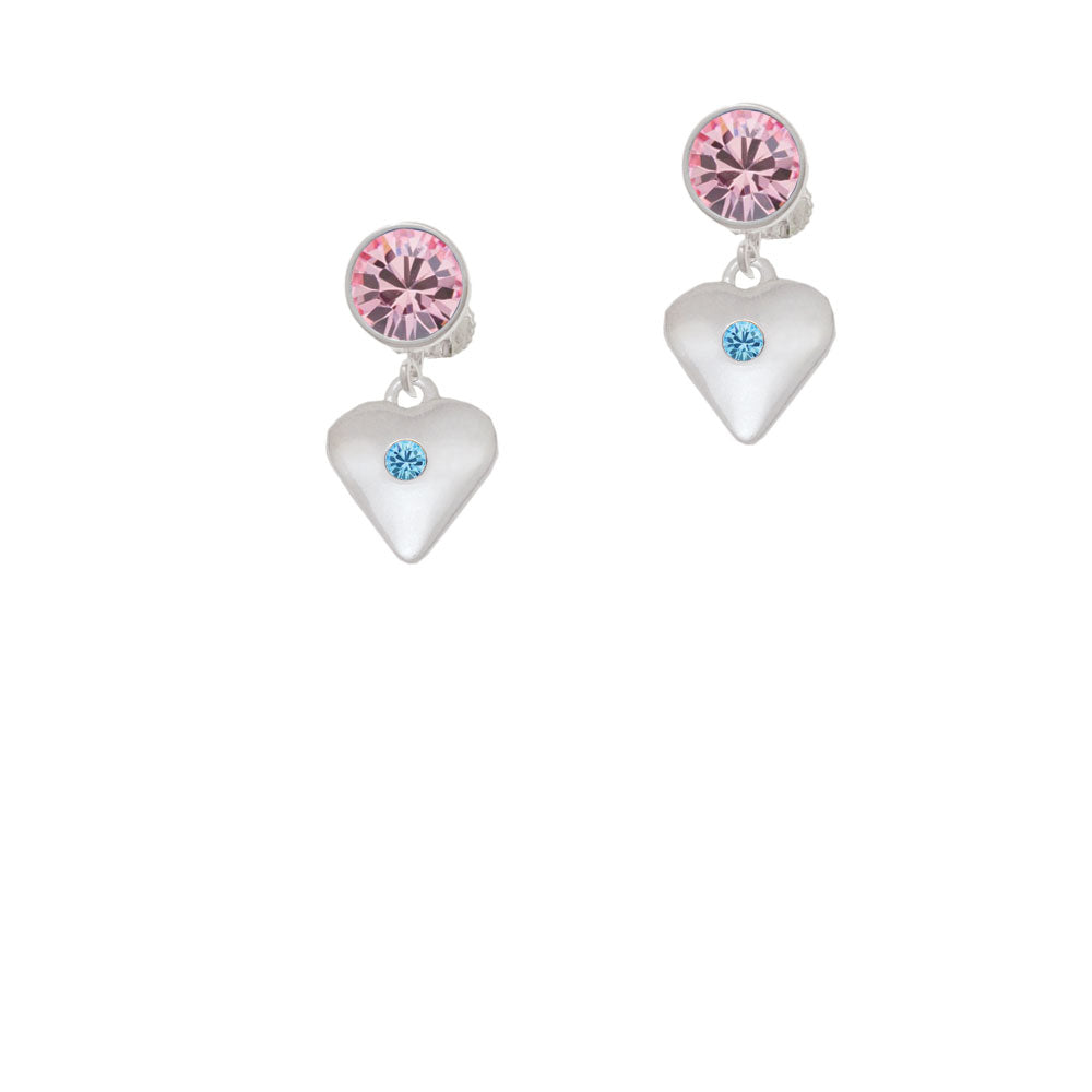 Large March - Hot Blue Crystal Heart Crystal Clip On Earrings Image 4