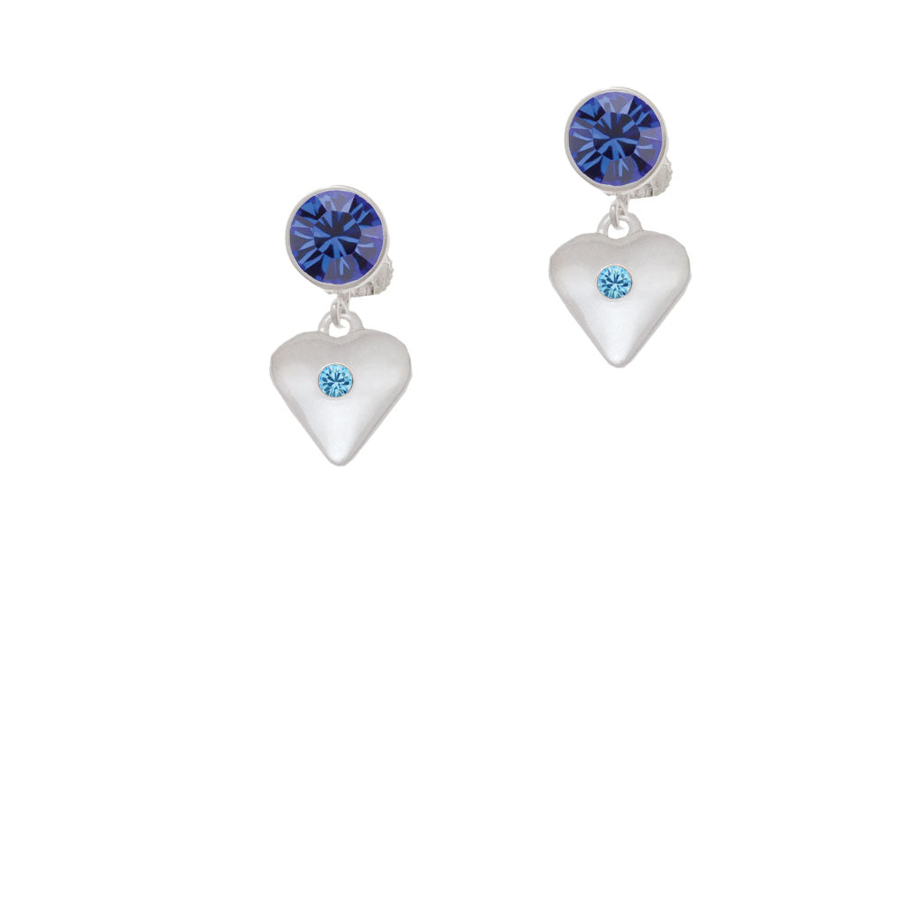 Large March - Hot Blue Crystal Heart Crystal Clip On Earrings Image 7