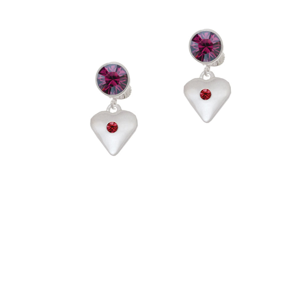 Large January - Maroon Crystal Heart Crystal Clip On Earrings Image 8