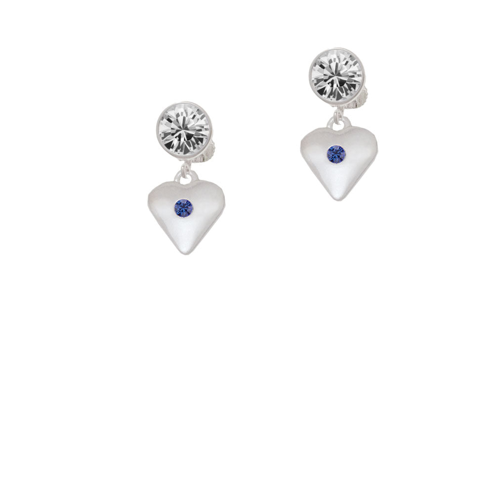 Large September - Blue Crystal Heart Crystal Clip On Earrings Image 2