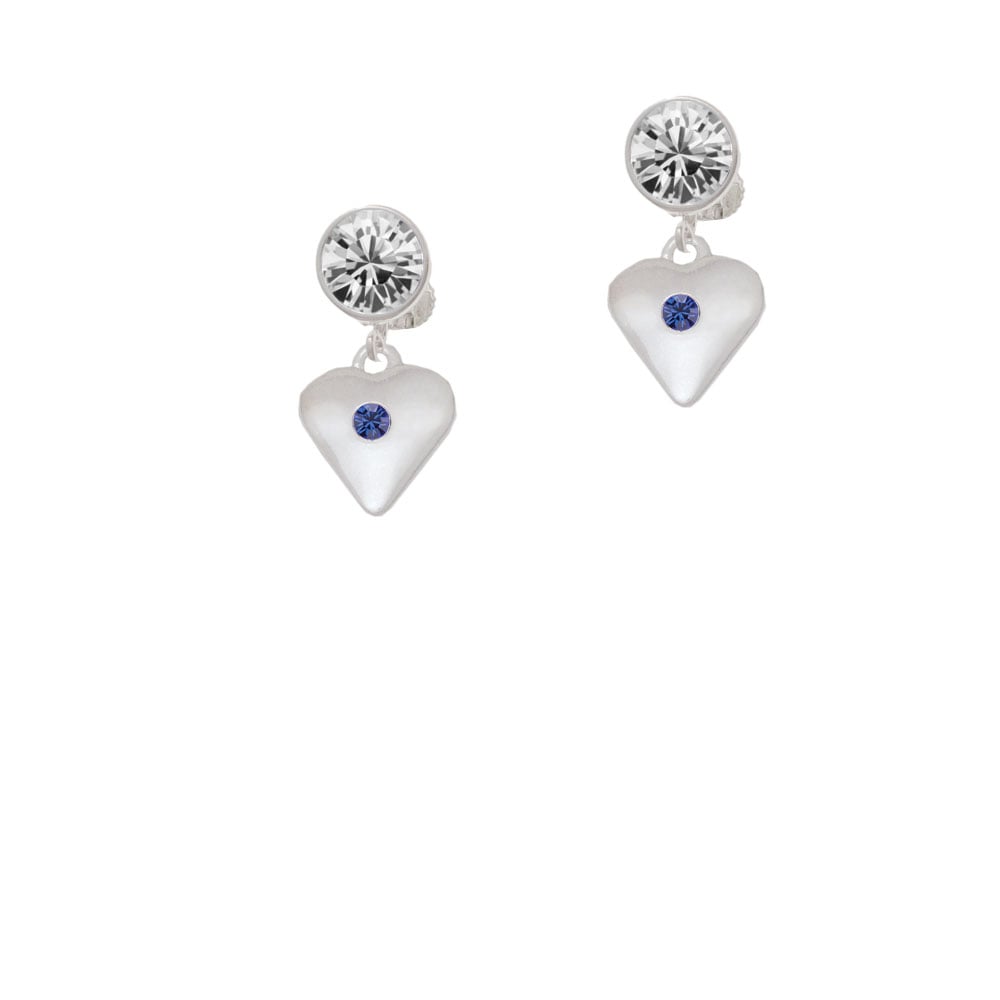 Large September - Blue Crystal Heart Crystal Clip On Earrings Image 1