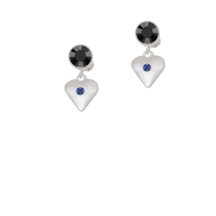 Large September - Blue Crystal Heart Crystal Clip On Earrings Image 3