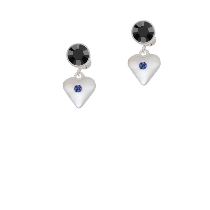 Large September - Blue Crystal Heart Crystal Clip On Earrings Image 1