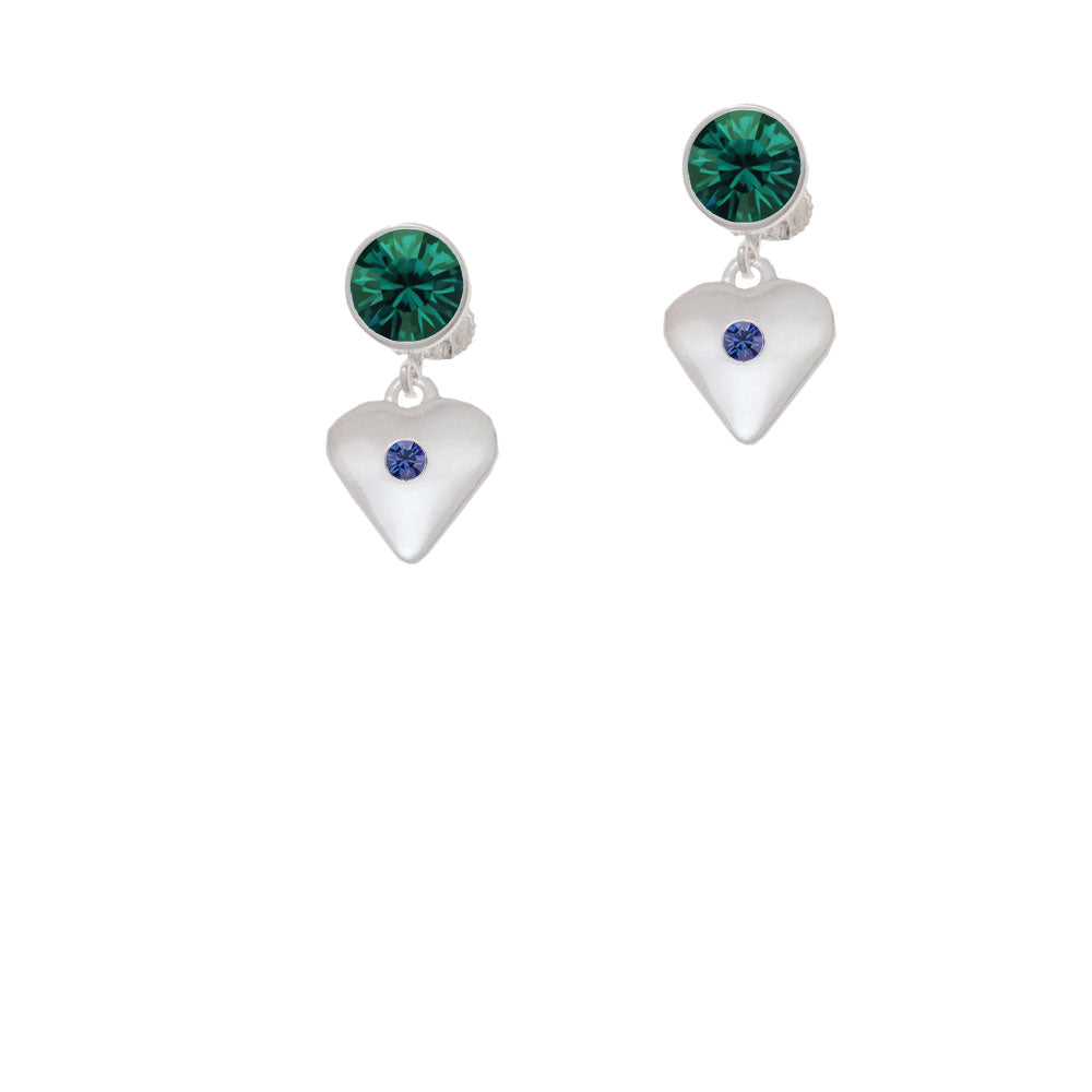 Large September - Blue Crystal Heart Crystal Clip On Earrings Image 6