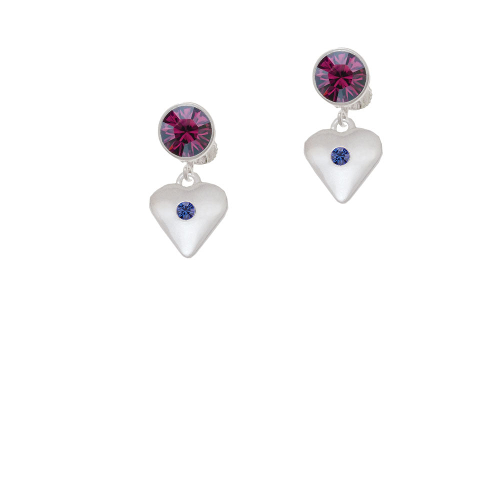 Large September - Blue Crystal Heart Crystal Clip On Earrings Image 8