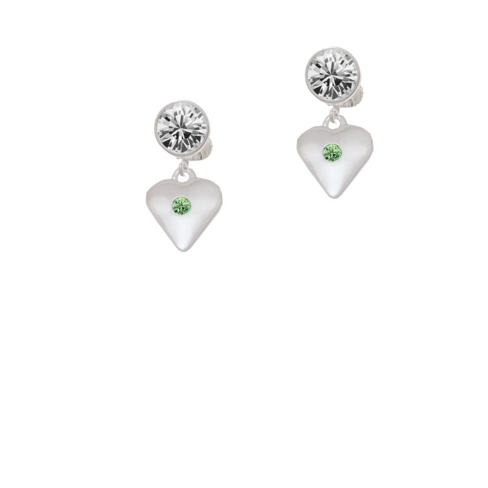 Large August - Lime Green Crystal Heart Crystal Clip On Earrings Image 2