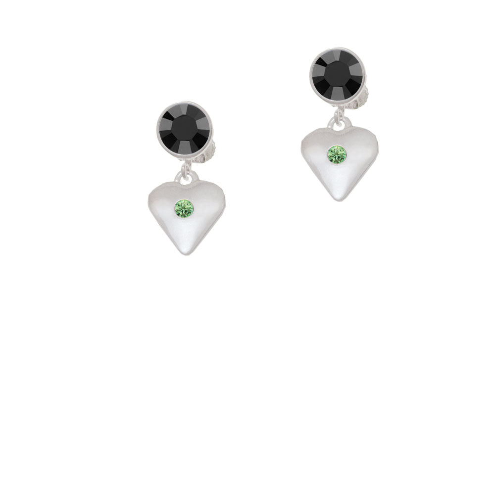 Large August - Lime Green Crystal Heart Crystal Clip On Earrings Image 3