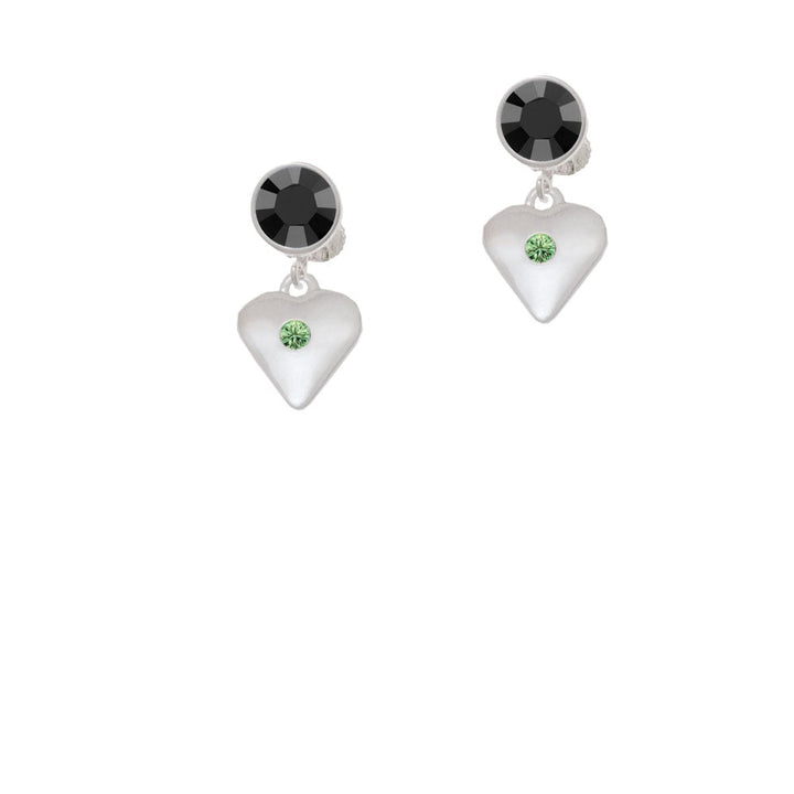 Large August - Lime Green Crystal Heart Crystal Clip On Earrings Image 1