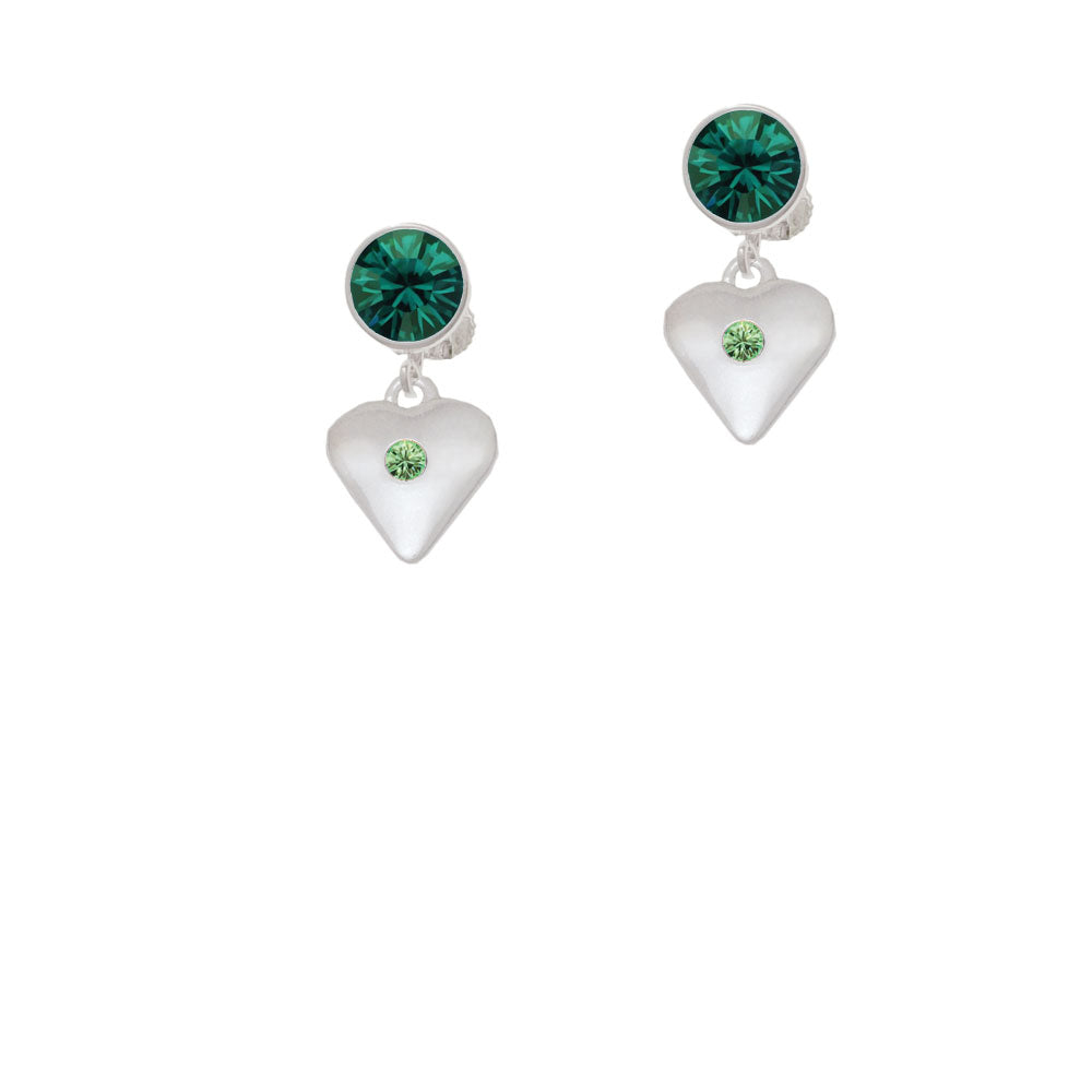 Large August - Lime Green Crystal Heart Crystal Clip On Earrings Image 6