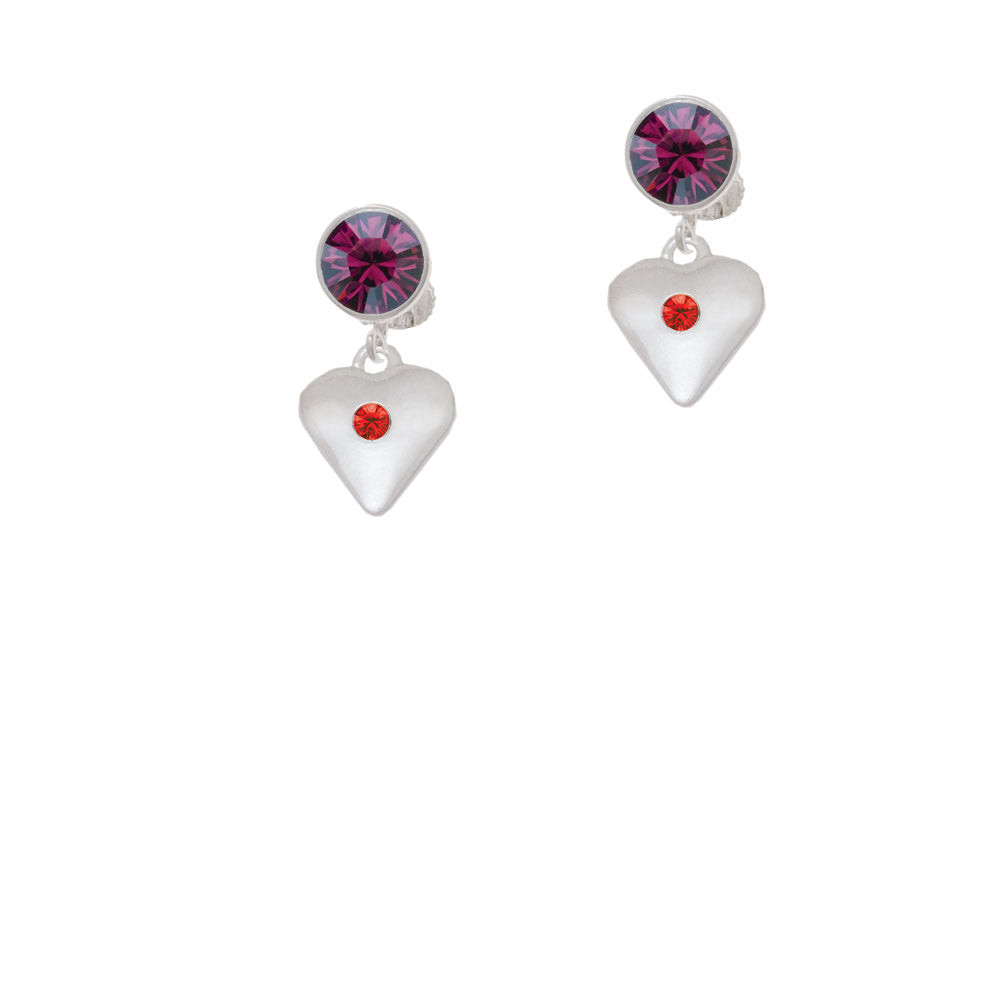 Large July - Red Crystal Heart Crystal Clip On Earrings Image 8