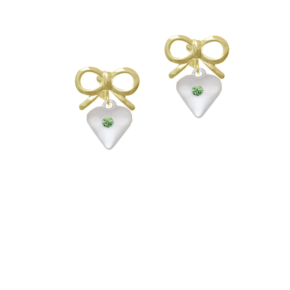 Large August - Lime Green Crystal Heart Crystal Clip On Earrings Image 10