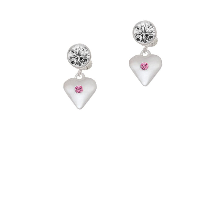 Large October - Hot Pink Crystal Heart Crystal Clip On Earrings Image 1