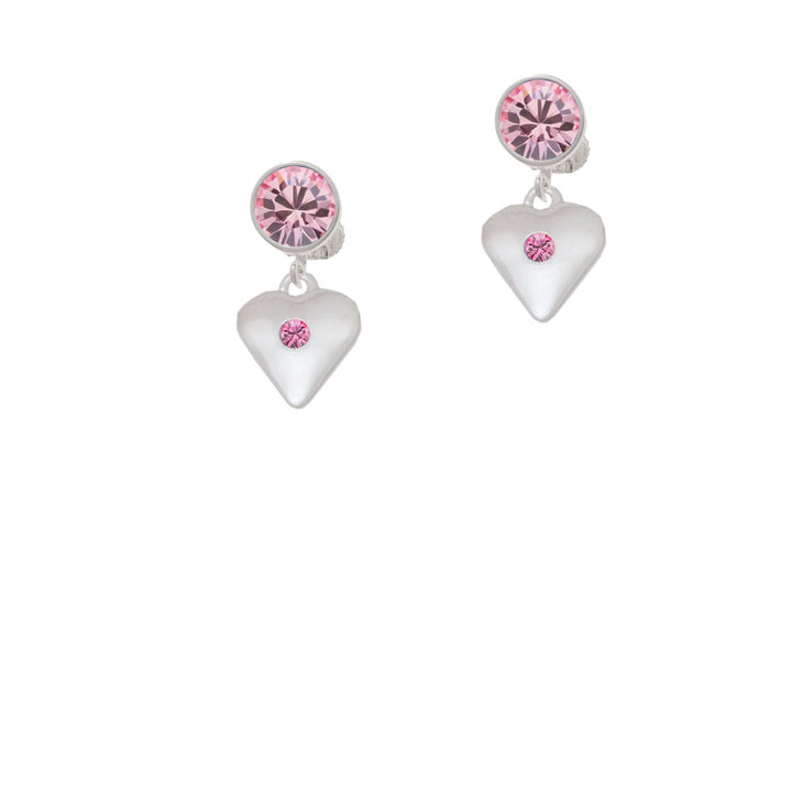 Large October - Hot Pink Crystal Heart Crystal Clip On Earrings Image 4