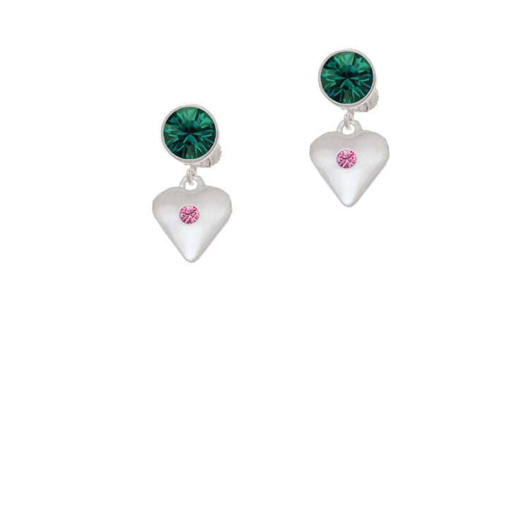 Large October - Hot Pink Crystal Heart Crystal Clip On Earrings Image 6