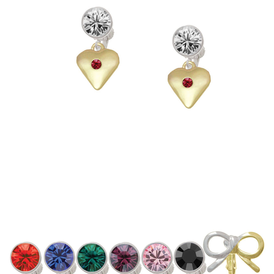 Large January - Maroon Crystal Gold Tone Heart Crystal Clip On Earrings Image 1