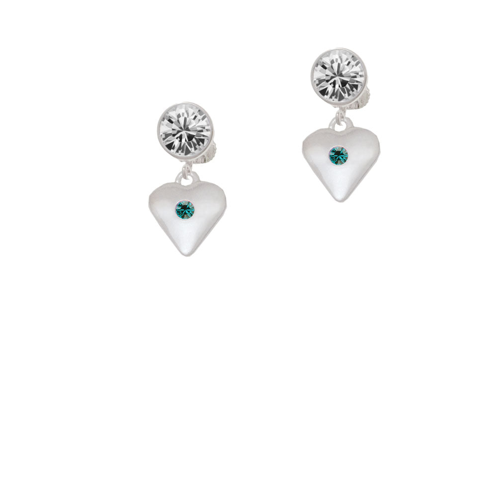 Large December - Teal Crystal Heart Crystal Clip On Earrings Image 2