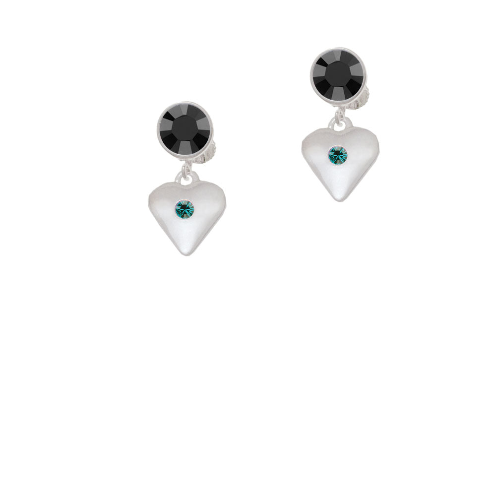 Large December - Teal Crystal Heart Crystal Clip On Earrings Image 3