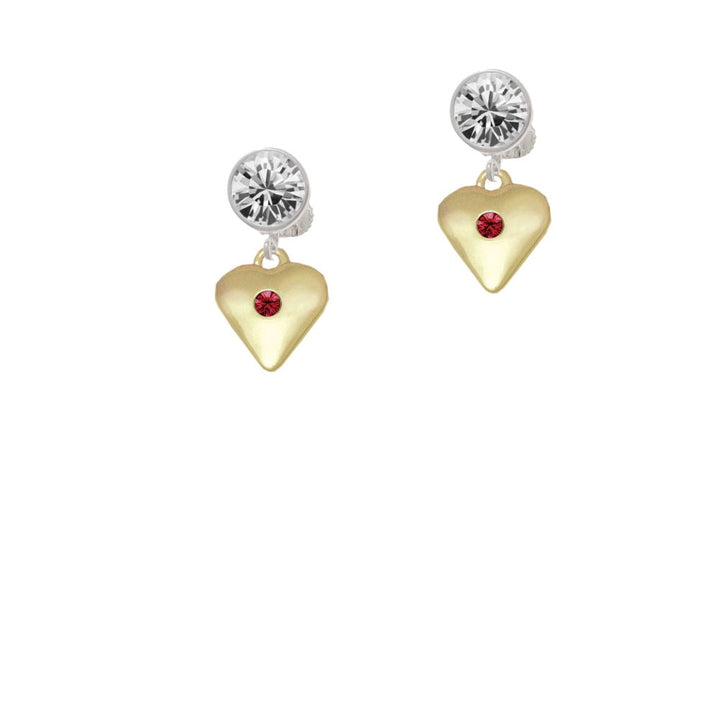 Large January - Maroon Crystal Gold Tone Heart Crystal Clip On Earrings Image 2