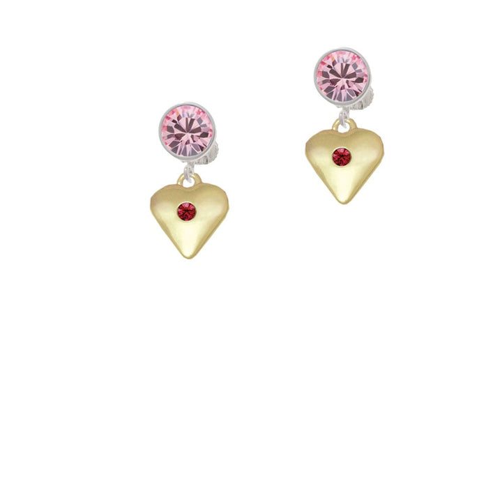 Large January - Maroon Crystal Gold Tone Heart Crystal Clip On Earrings Image 4