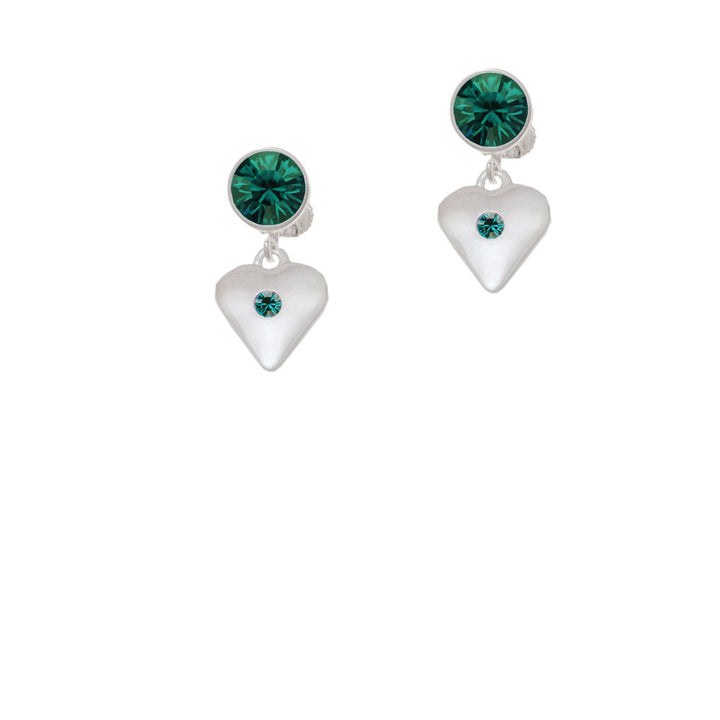 Large December - Teal Crystal Heart Crystal Clip On Earrings Image 6