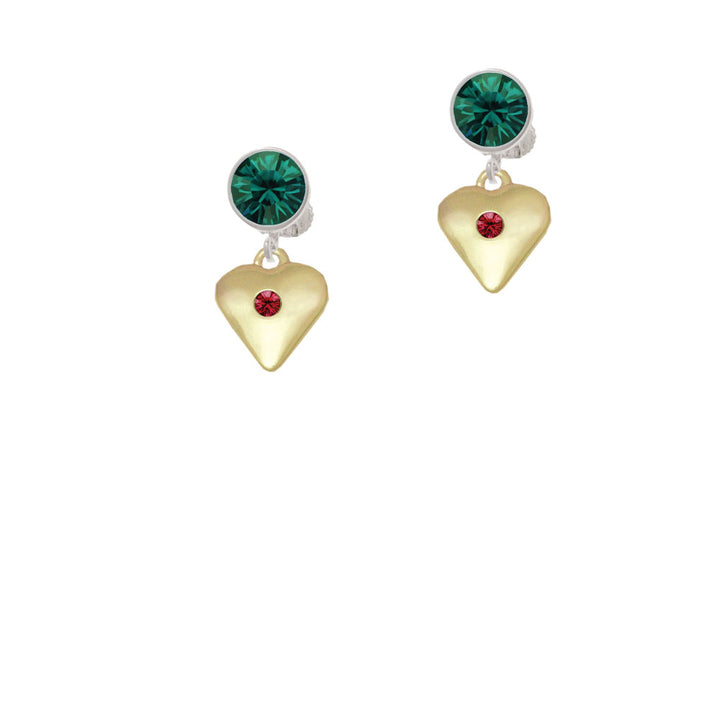 Large January - Maroon Crystal Gold Tone Heart Crystal Clip On Earrings Image 6