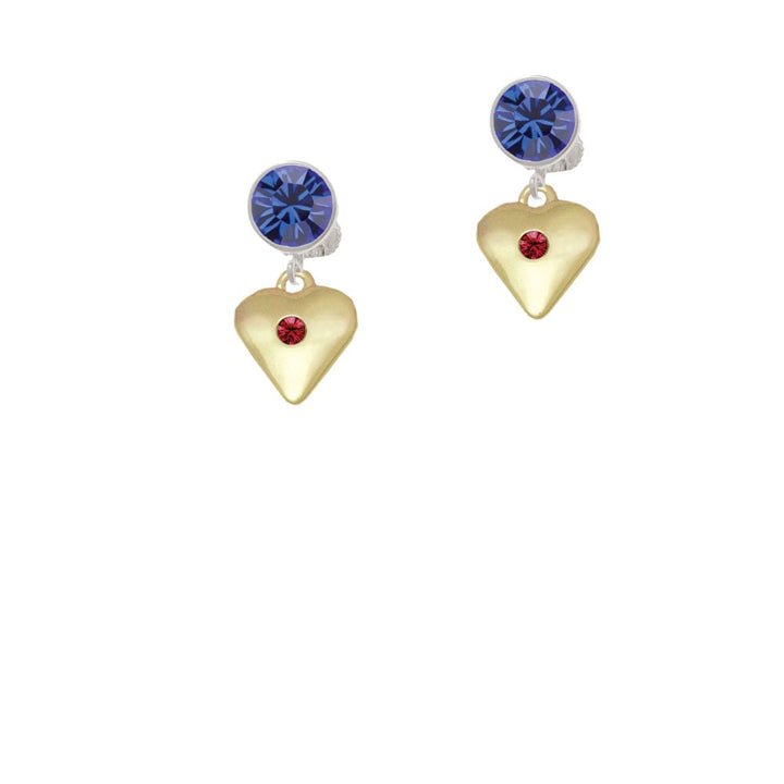 Large January - Maroon Crystal Gold Tone Heart Crystal Clip On Earrings Image 1