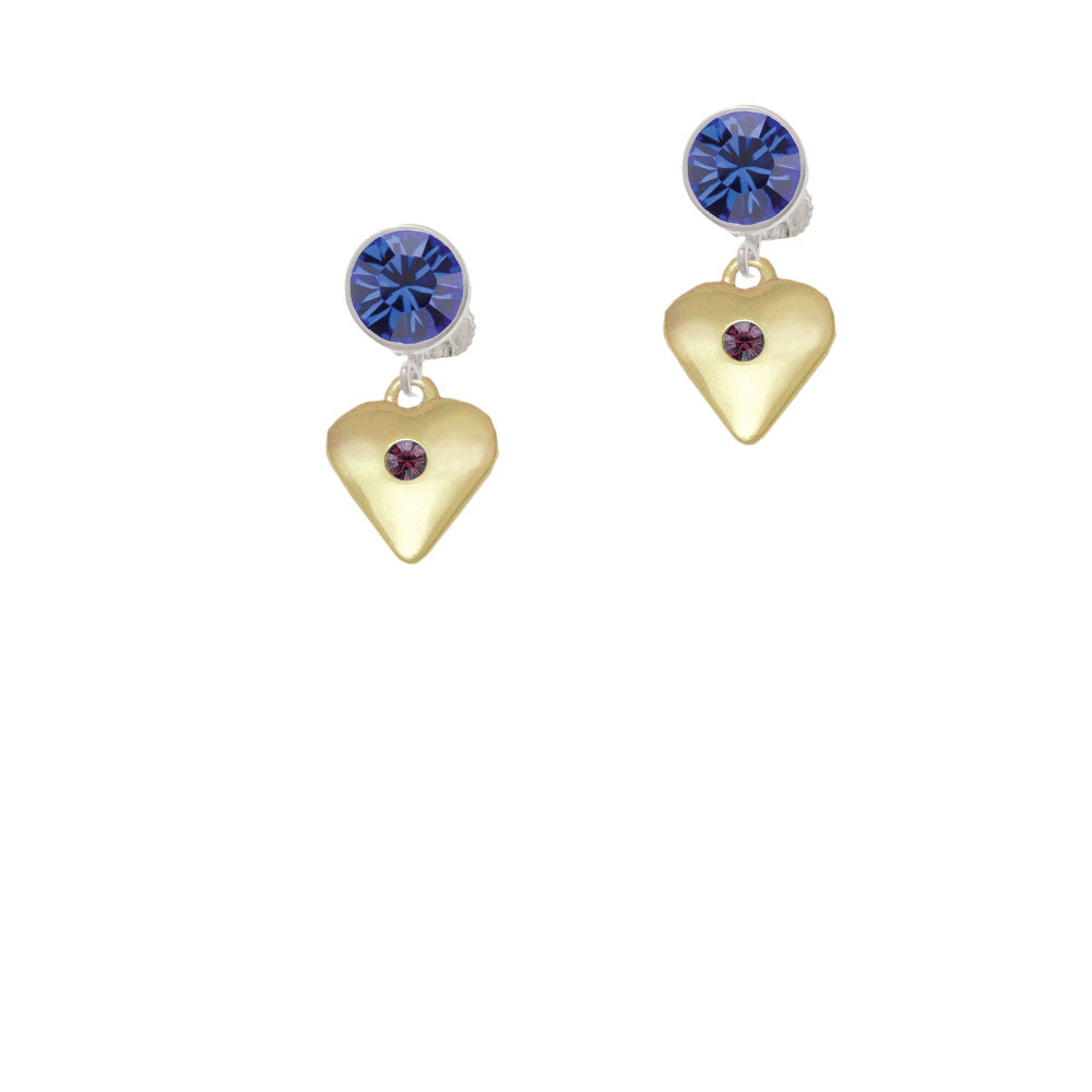 Large February - Purple Crystal Gold Tone Heart Crystal Clip On Earrings Image 7