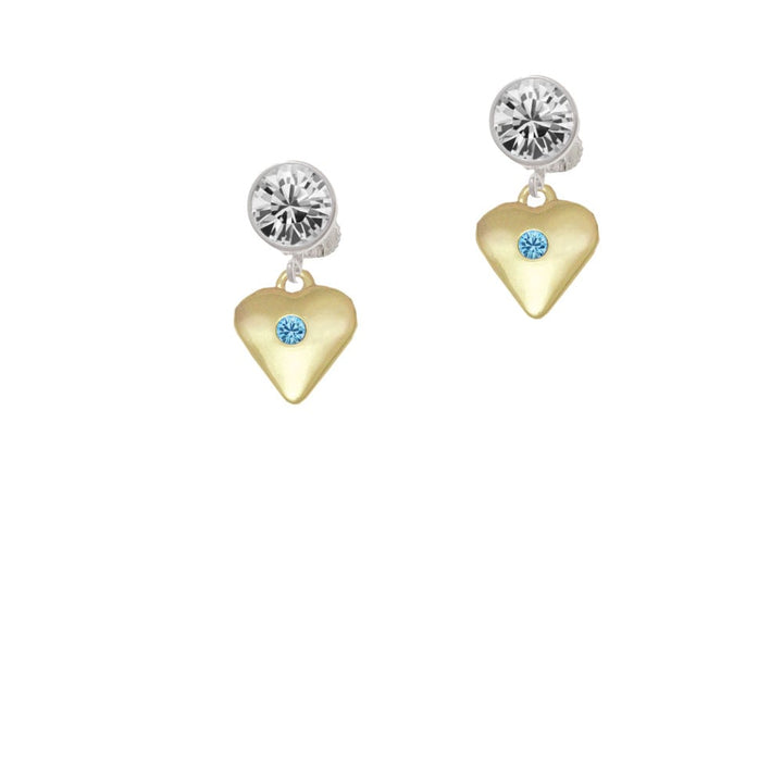 Large March - Hot Blue Crystal Gold Tone Heart Crystal Clip On Earrings Image 1