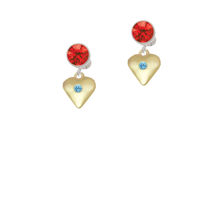 Large March - Hot Blue Crystal Gold Tone Heart Crystal Clip On Earrings Image 4