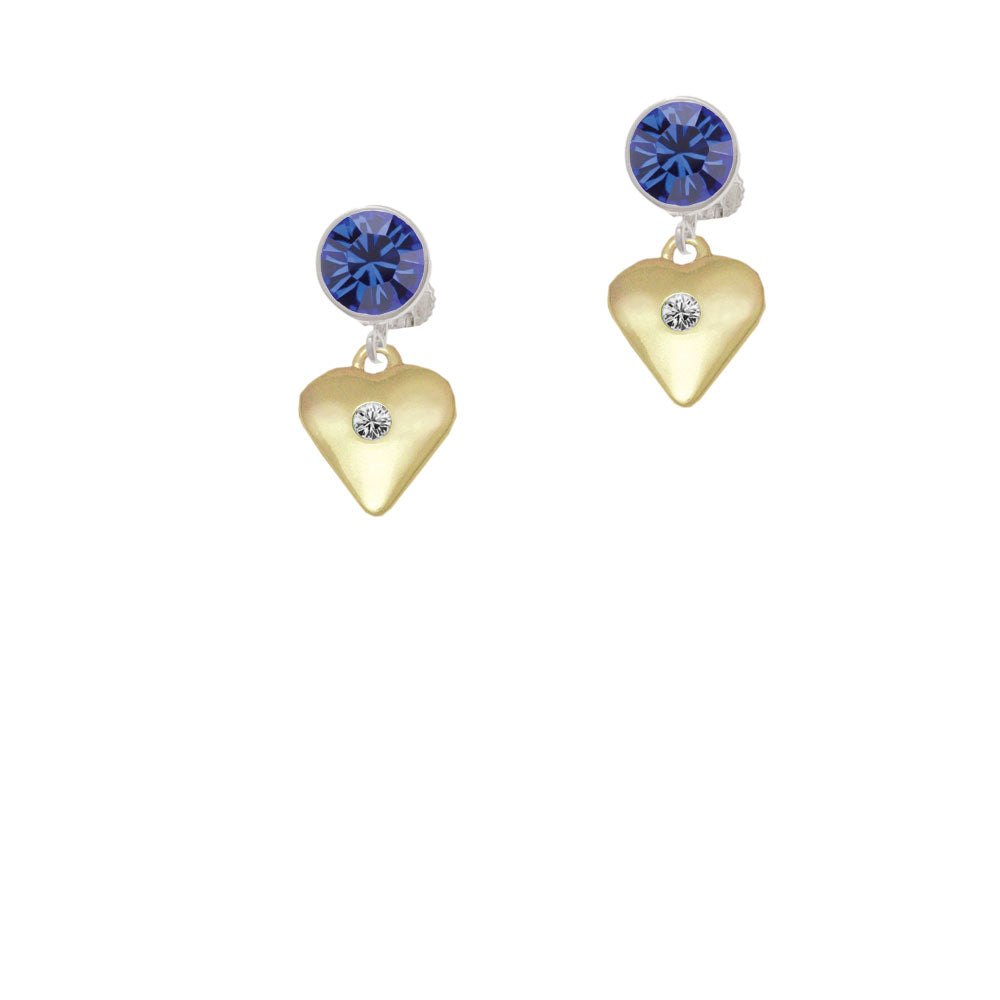 Large April - Clear Crystal Gold Tone Heart Crystal Clip On Earrings Image 7