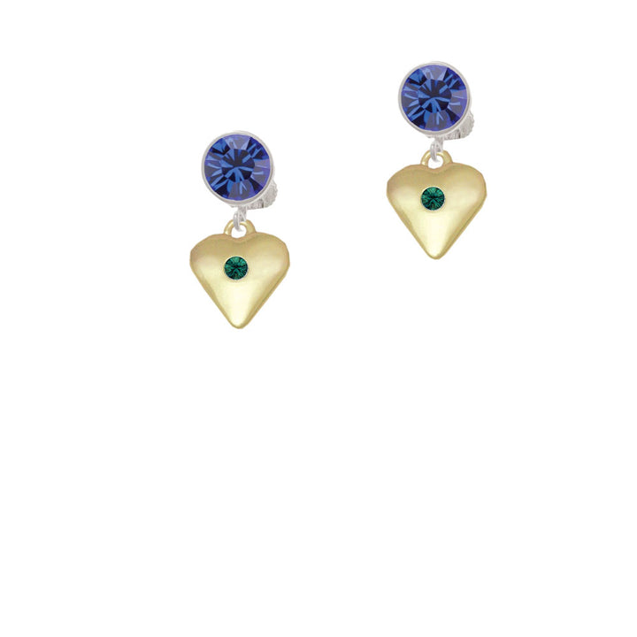 Large May - Green Crystal Gold Tone Heart Crystal Clip On Earrings Image 7