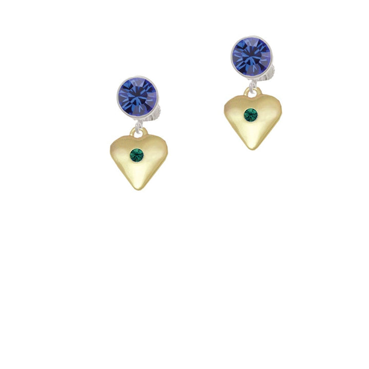 Large May - Green Crystal Gold Tone Heart Crystal Clip On Earrings Image 1