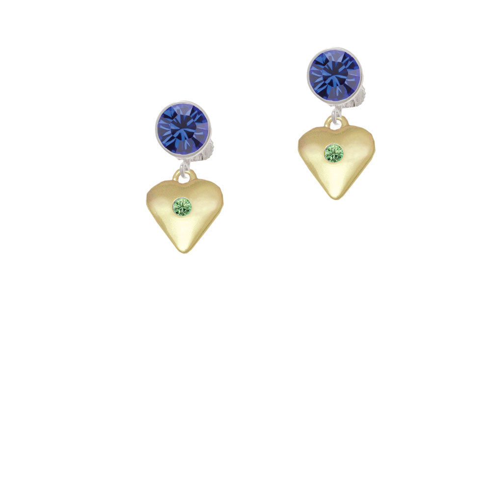 Large August - Lime Green Crystal Gold Tone Heart Crystal Clip On Earrings Image 7