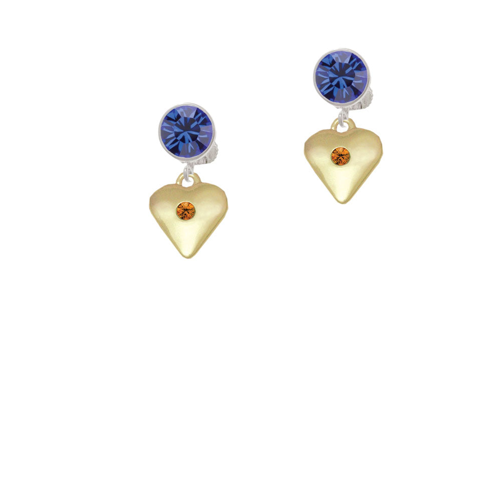 Large November - Yellow Crystal Gold Tone Heart Crystal Clip On Earrings Image 7