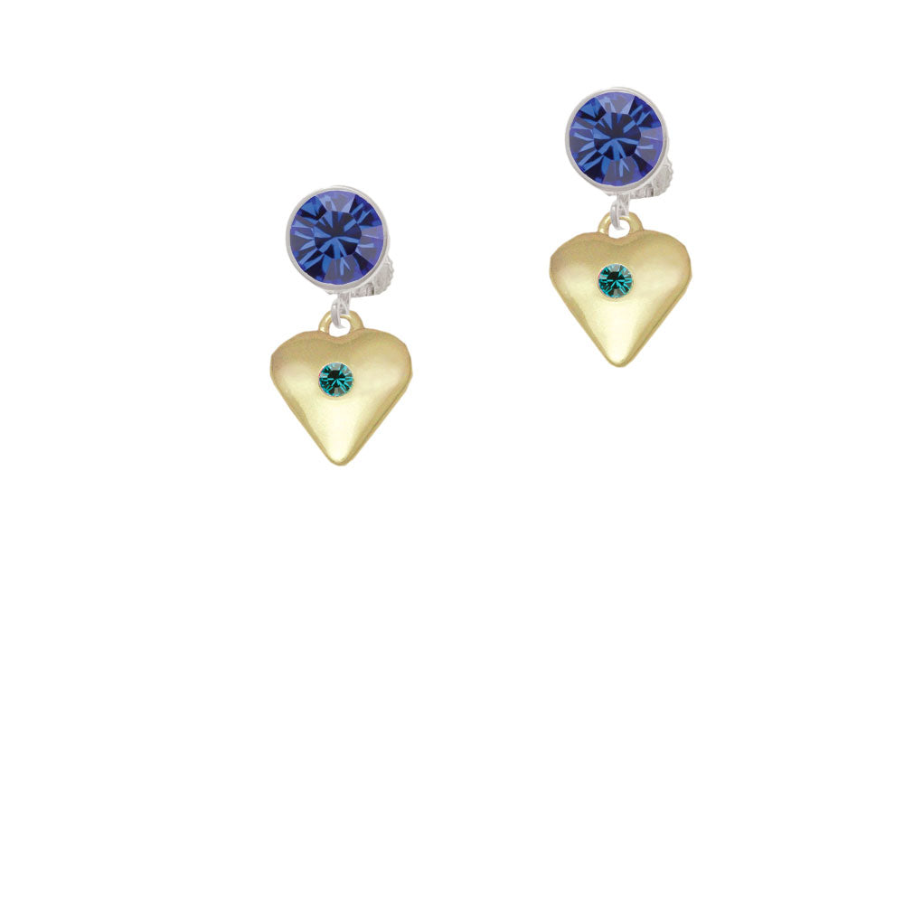 Large December - Teal Crystal Gold Tone Heart Crystal Clip On Earrings Image 7