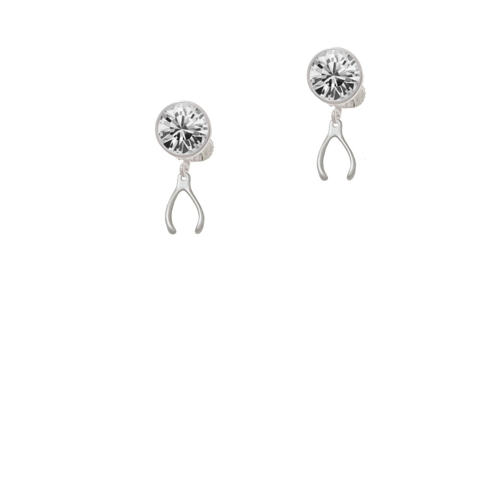 Mini Wishbone Crystal Clip On Earrings Image 2