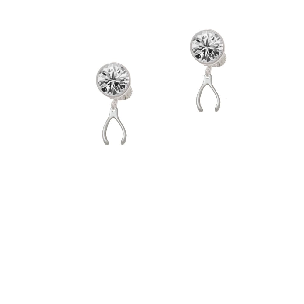 Mini Wishbone Crystal Clip On Earrings Image 1