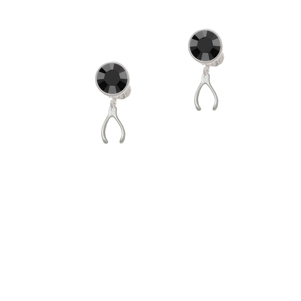 Mini Wishbone Crystal Clip On Earrings Image 3