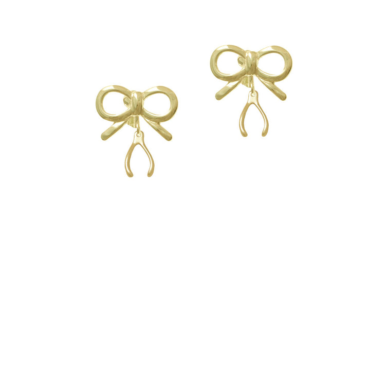 Mini Gold Tone Wishbone Crystal Clip On Earrings Image 10