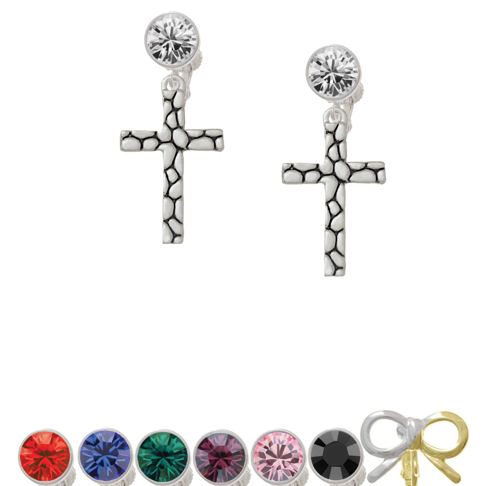 Pebble Cross Crystal Clip On Earrings Image 1