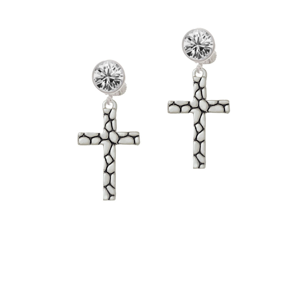 Pebble Cross Crystal Clip On Earrings Image 2