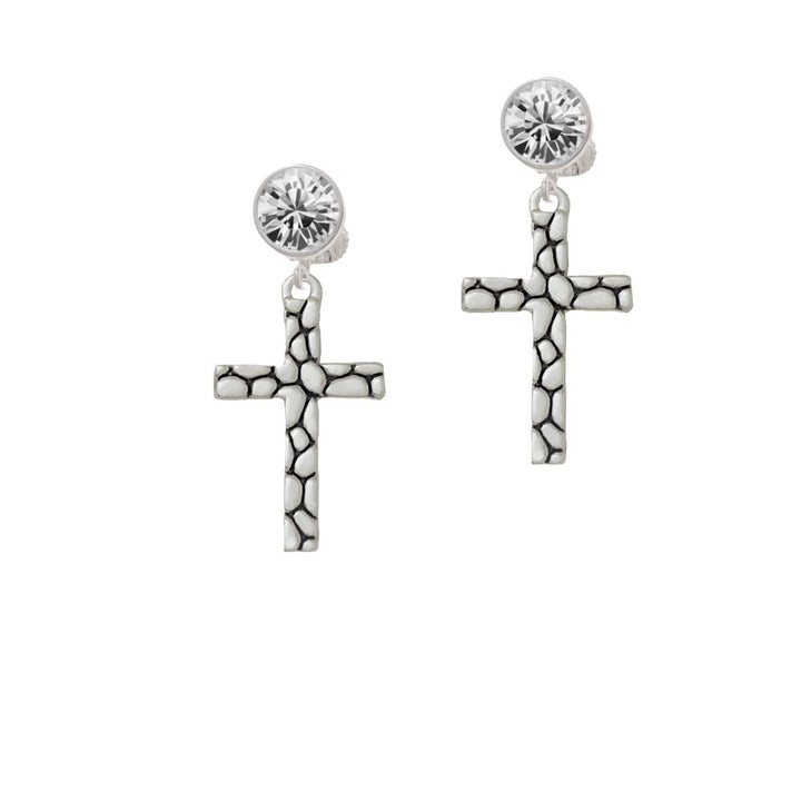 Pebble Cross Crystal Clip On Earrings Image 1