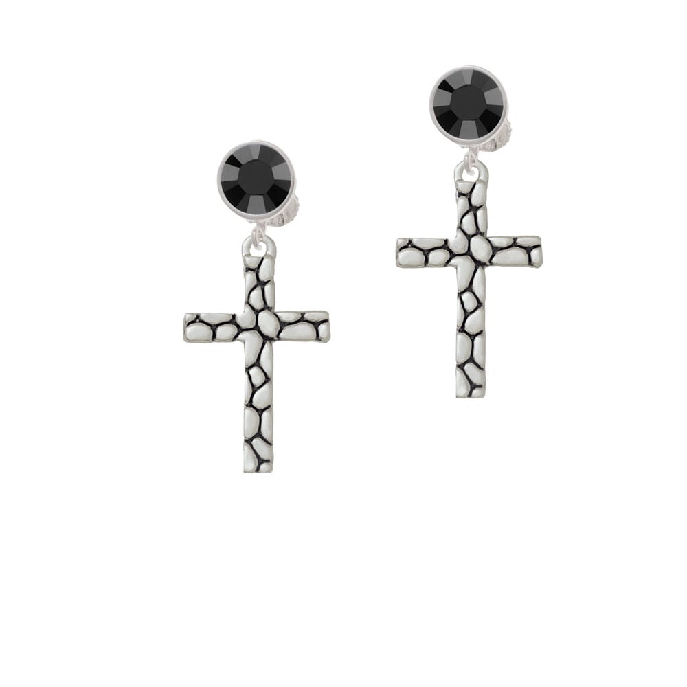 Pebble Cross Crystal Clip On Earrings Image 1