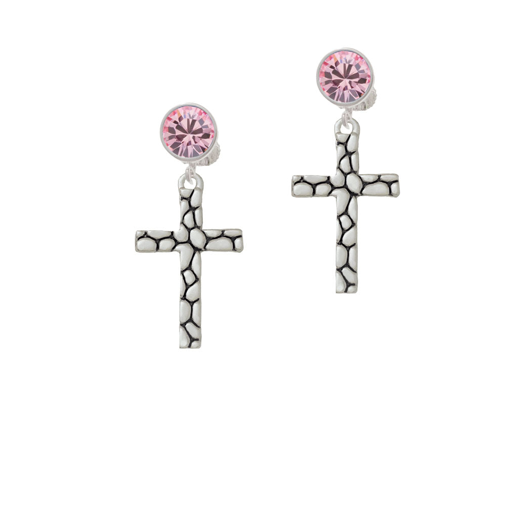 Pebble Cross Crystal Clip On Earrings Image 4