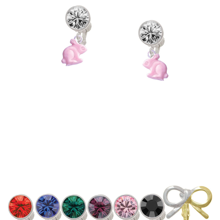 Mini Pink Bunny Crystal Clip On Earrings Image 1