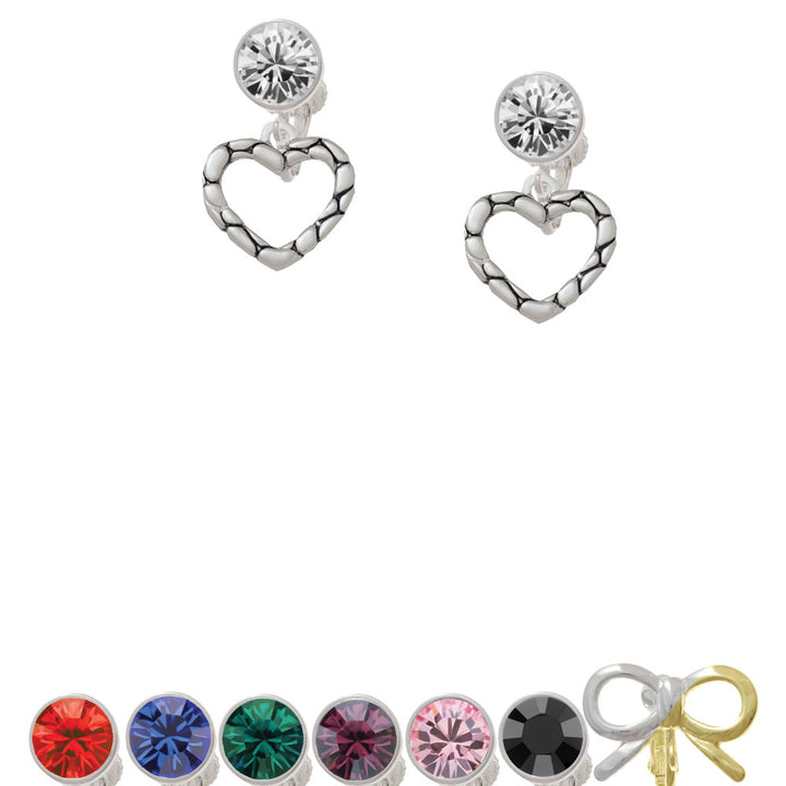 Open Pebble Heart Crystal Clip On Earrings Image 1