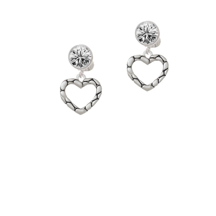 Open Pebble Heart Crystal Clip On Earrings Image 2