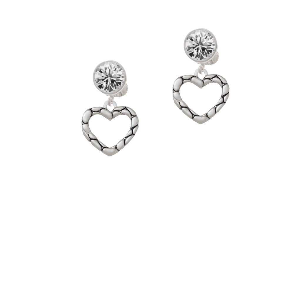 Open Pebble Heart Crystal Clip On Earrings Image 1