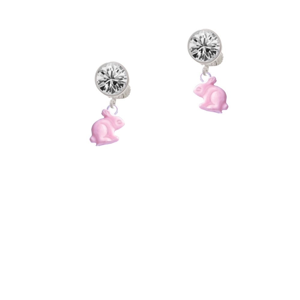 Mini Pink Bunny Crystal Clip On Earrings Image 1