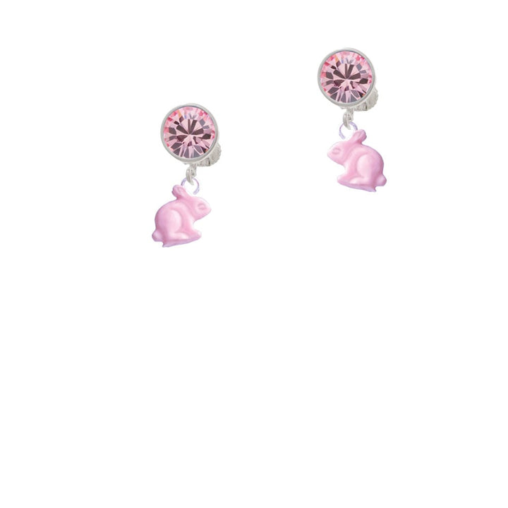 Mini Pink Bunny Crystal Clip On Earrings Image 1